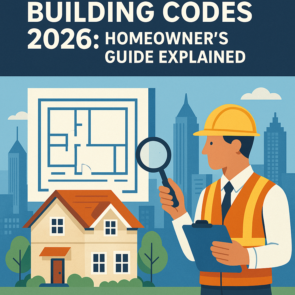 Illustration of a construction inspector examining Atlanta Metro 2026 building codes for homeowners.
