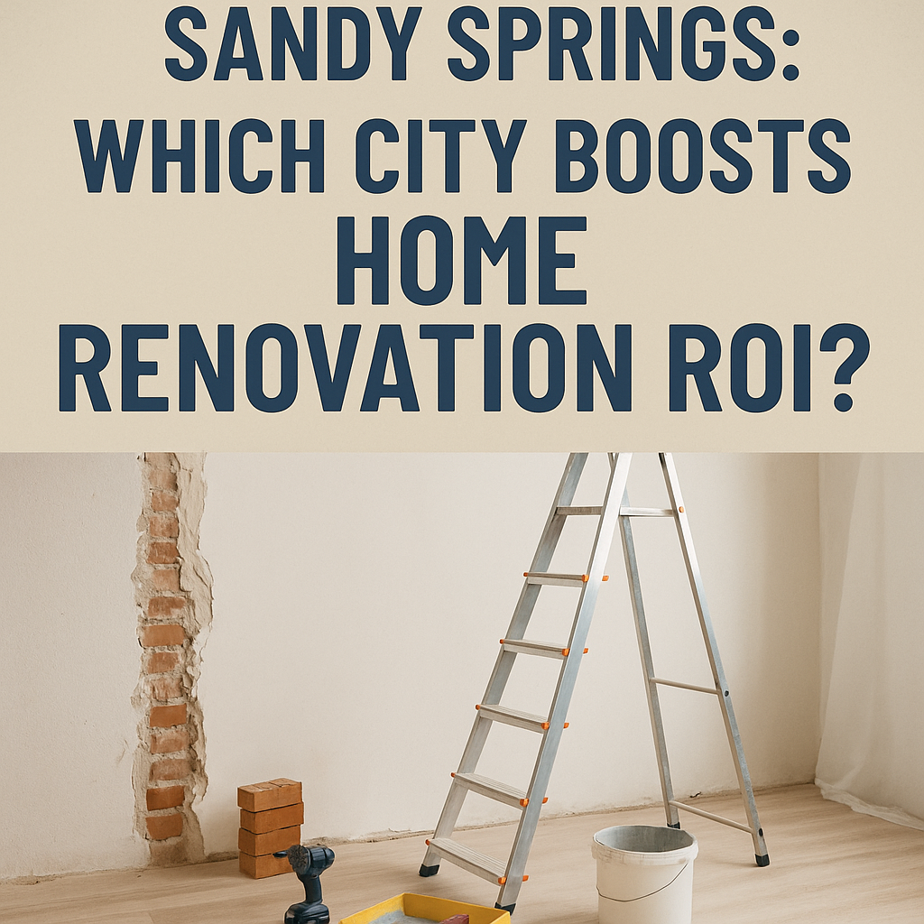Home renovation tools and a ladder in a room with text discussing Sandy Springs home renovation ROI.