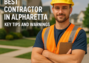 Confident construction contractor in safety gear standing outdoors, representing tips for choosing a contractor in Alpharetta